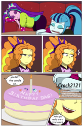 Size: 1280x1954 | Tagged: safe, artist:crock2121, adagio dazzle, aria blaze, sonata dusk, human, equestria girls, equestria girls specials, g4, my little pony equestria girls: better together, my little pony equestria girls: sunset's backstage pass, cake, female, food, music festival outfit