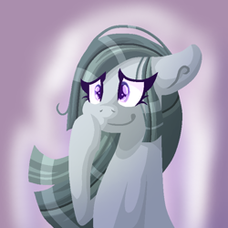 Size: 700x700 | Tagged: safe, artist:lindasaurie, derpibooru exclusive, marble pie, earth pony, pony, g4, eye clipping through hair, female, lineless, mare, one ear down, raised hoof, smiling, solo