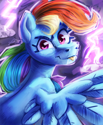 Size: 2000x2439 | Tagged: safe, artist:sonyager, rainbow dash, pegasus, pony, g4, high res, lightning, partially open wings, solo, tongue out, wings
