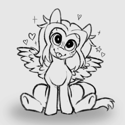 Size: 900x900 | Tagged: safe, artist:mr.catfish, oc, oc only, oc:michael pegasus, pegasus, pony, black and white, blushing, cute, cute face, cute smile, gray background, grayscale, heart, looking at you, male, monochrome, pegasus oc, simple background, sitting, sketch, solo, spread wings, stars, wings