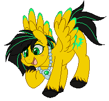 Size: 215x200 | Tagged: safe, artist:higglytownhero, oc, oc only, oc:lightning bug, pegasus, pony, female, flying, jewelry, mare, necklace, pegasus oc, pixel art, simple background, smiling, solo, sparkles, spread wings, striped mane, transparent background, true res pixel art, unshorn fetlocks, wings