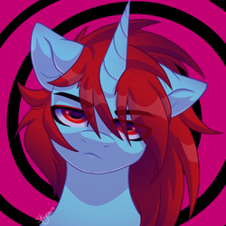 Size: 1600x1600 | Tagged: safe, artist:skyboundsiren, oc, oc only, pony, unicorn, album cover, bust, lidded eyes, portrait, signature, simple background, tired