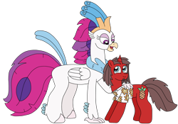 Size: 3176x2218 | Tagged: safe, artist:supahdonarudo, queen novo, oc, oc:ironyoshi, classical hippogriff, hippogriff, pony, unicorn, g4, my little pony: the movie, clothes, hand on shoulder, high res, looking at each other, looking at someone, shirt, simple background, transparent background
