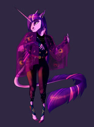 Size: 749x1012 | Tagged: safe, artist:finchina, twilight sparkle, alicorn, anthro, g4, belt, clothes, drip, ear piercing, earring, fashion, jewelry, necklace, piercing, royal, see-through, solo, stars, twilight sparkle (alicorn)