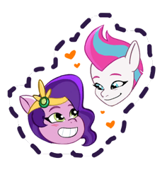 Size: 375x398 | Tagged: safe, edit, gameloft, pipp petals, zipp storm, pegasus, pony, g5, my little pony: mane merge, blushing, duo, duo female, female, grin, heart, incest, lesbian, mare, royal sisters (g5), ship:petalstorm, shipping, siblings, simple background, sisters, smiling, sticker, transparent background
