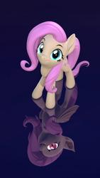 Size: 2160x3840 | Tagged: safe, artist:owlpirate, fluttershy, bat pony, pegasus, pony, g4, 3d, 4k, bat ponified, cute, duality, female, flutterbat, high res, looking at you, looking up, looking up at you, mare, race swap, reflection, shyabetes, smiling, smiling at you, solo, source filmmaker