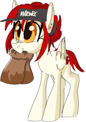 Size: 662x934 | Tagged: safe, artist:norre, oc, oc only, oc:wah wah, pegasus, pony, bag, mouth hold, solo, wawa