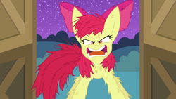 Size: 3200x1800 | Tagged: safe, artist:supasurida, apple bloom, earth pony, pony, g4, angry, female, filly, foal, looking at you, night, open mouth, solo, unkempt mane, you're going to love me