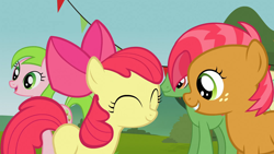 Size: 1920x1080 | Tagged: safe, screencap, apple bloom, babs seed, earth pony, pony, apple family reunion, g4, ^^, adorabloom, cute, eyes closed, female, filly, foal, freckles, grin, smiling