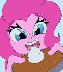 Size: 3700x4200 | Tagged: safe, artist:digi1talpho3nix, pinkie pie, human, equestria girls, g4, bust, food, looking at you, pie, pumpkin pie, solo, whipped cream