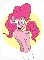 Size: 1433x1960 | Tagged: safe, artist:doodledonutart, pinkie pie, earth pony, pony, g4, boing, female, mare, open mouth, open smile, pronking, simple background, smiling, solo, white background