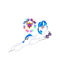Size: 960x1152 | Tagged: safe, artist:real end, dj pon-3, vinyl scratch, pony, unicorn, g4, broken glasses, crying, glasses, lying down, prone, simple background, solo, transparent background, vinyl's glasses
