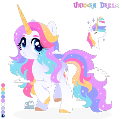 Size: 3402x3325 | Tagged: safe, artist:kabuvee, oc, oc only, oc:unicorn dream, pony, unicorn, beanbrows, closed mouth, colored hooves, colored horn, cyan eyes, eyebrows, female, freckles, high res, hoof polish, horn, leg freckles, long horn, mare, raised hoof, simple background, smiling, solo, sparkly mane, sparkly tail, standing on two hooves, tail, transparent background, unicorn oc