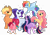 Size: 7000x4848 | Tagged: safe, artist:kabuvee, applejack, fluttershy, pinkie pie, rainbow dash, rarity, twilight sparkle, alicorn, earth pony, pegasus, pony, g4, alternate cutie mark, alternate design, applejack's hat, closed mouth, coat markings, colored hooves, colored wings, colored wingtips, cowboy hat, earth pony fluttershy, facial markings, fangs, female, flying, folded wings, freckledash, freckles, gradient legs, gradient mane, gradient tail, grin, group, hat, headcanon, hoof polish, leg freckles, leonine tail, lineless, mane six, mare, one eye closed, open mouth, pale belly, pegasus pinkie pie, pigtails, ponytail, race swap, sextet, short hair, short hair rainbow dash, simple background, smiling, socks (coat markings), sparkles, sparkly mane, sparkly tail, standing, star (coat marking), tail, transparent background, twilight sparkle (alicorn), unshorn fetlocks, wings, wink