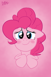 Size: 1600x2400 | Tagged: safe, artist:dashyoshi, pinkie pie, earth pony, pony, g4, blushing, cute, diapinkes, floppy ears, gradient background, looking at you, smiling, smiling at you, solo