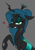 Size: 1239x1760 | Tagged: safe, artist:pinkberry, queen chrysalis, changeling, changeling queen, g4, alternate hairstyle, bedroom eyes, bust, eyeshadow, female, heart, makeup, raised leg, smiling, smirk, solo