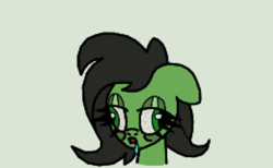 Size: 429x265 | Tagged: safe, artist:scandianon, oc, oc only, oc:filly anon, earth pony, pony, g4, bags under eyes, bloodshot eyes, bust, derp, drool, female, filly, floppy ears, foal, open mouth, simple background, solo, wall eyed