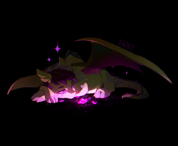 Size: 3870x3170 | Tagged: safe, artist:kraytt-05, oc, oc only, oc:fervent flame, dracony, hybrid, black background, crossed hooves, flower, high res, interspecies offspring, looking at something, lying down, offspring, parent:rarity, parent:spike, parents:sparity, prone, simple background, smiling, solo