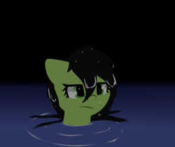 Size: 489x410 | Tagged: safe, artist:neuro, oc, oc only, oc:filly anon, earth pony, pony, bust, female, filly, floppy ears, foal, ocean, partially submerged, solo, water, wet, wet mane