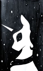 Size: 663x1073 | Tagged: safe, artist:melodylibris, princess luna, alicorn, pony, g4, black and white, bust, female, grayscale, inktober, inktober 2023, mare, marker drawing, monochrome, silhouette, solo, stars, traditional art