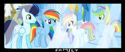 Size: 749x311 | Tagged: safe, artist:thunderspeedyt, rainbow dash, soarin', oc, oc:calm winds, oc:lightning prism, pegasus, pony, g4, female, male, mare, offspring, parent:rainbow dash, parent:soarin', parents:soarindash, ship:soarindash, shipping, stallion, straight