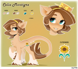 Size: 2250x2000 | Tagged: safe, alternate version, artist:zlatavector, oc, oc only, oc:celia montigre, earth pony, pony, bow, chest fluff, commission, female, hat, high res, long tail, mare, reference sheet, ribbon, solo, tail, unshorn fetlocks