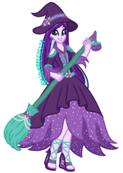 Size: 688x964 | Tagged: safe, artist:wavebreeze234, starlight glimmer, equestria girls, g4, broom, female, hat, simple background, solo, transparent background, witch, witch hat