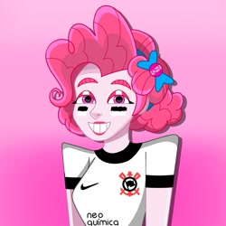 Size: 1000x1000 | Tagged: artist needed, safe, artist:yvandrezz, pinkie pie, human, equestria girls, g4, brazil, corinthians, football, gradient background, grin, smiling, solo, sports, wrong eye color