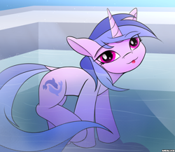 Size: 2300x2000 | Tagged: safe, artist:andaluce, sea swirl, seafoam, pony, unicorn, g4, :3, :p, background pony, cute, female, high res, looking at you, mare, solo, swimming pool, tongue out