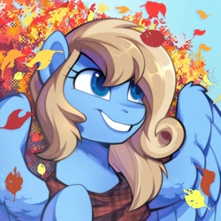 Size: 1000x1000 | Tagged: safe, artist:breloomsgarden, oc, oc only, oc:lusty symphony, pegasus, pony, autumn, clothes, commission, female, icon, leaves, mare, scarf, smiling, solo