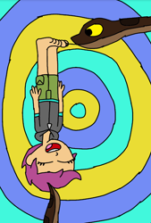 Size: 686x1016 | Tagged: safe, artist:beecartoonist13, scootaloo, human, snake, equestria girls, g4, balancing, female, hypno background, hypno eyes, hypnosis, hypnotized, kaa, kaa eyes, sleeping, snoring, the jungle book