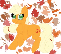 Size: 2032x1808 | Tagged: safe, artist:cinematic-fawn, applejack, earth pony, pony, g4, ear cleavage, female, hairband, hatless, leaves, mare, missing accessory, no pupils, solo, tail, tail band
