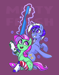 Size: 830x1050 | Tagged: safe, artist:jewellier, derpibooru exclusive, minty, minuette, pony, unicorn, minty fresh adventure, mlp fim's thirteenth anniversary, g3, g4, clothes, female, fresh minty adventure, g3 to g4, generation leap, glowing, glowing horn, horn, levitation, magic, magic aura, mare, pixel art, pony platforming project, socks, striped socks, telekinesis, that pony sure does love socks, that pony sure does love toothbrushes, toothbrush