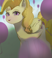 Size: 1814x2031 | Tagged: safe, artist:lises, surprise, pegasus, pony, g1, g4, adoraprise, balloon, cute, female, folded wings, g1 to g4, generation leap, mare, solo, sparkly eyes, tongue out, traditional art, wingding eyes, wings