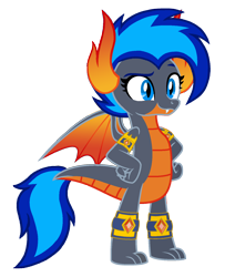 Size: 1248x1536 | Tagged: safe, artist:motownwarrior01, oc, oc only, oc:azure, dragon, base used, claws, cute, dragon oc, dragoness, fangs, female, hand on hip, horns, jewelry, non-pony oc, simple background, smiling, solo, spread wings, transparent background, wings