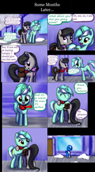 Size: 1602x2874 | Tagged: safe, artist:esuka, lyra heartstrings, octavia melody, earth pony, pony, unicorn, ask-canterlot-musicians, g4, clothes, comic, hug, scarf