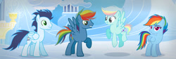 Size: 749x252 | Tagged: safe, artist:domiiniisiiayt, rainbow dash, soarin', oc, pegasus, pony, g4, female, male, mare, offspring, parent:rainbow dash, parent:soarin', parents:soarindash, ship:soarindash, shipping, stallion, straight