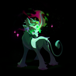 Size: 3000x3000 | Tagged: safe, artist:kraytt-05, oc, oc only, oc:quartz comet, classical unicorn, pony, unicorn, black background, cloven hooves, curved horn, glowing, glowing horn, high res, horn, leonine tail, male, offspring, parent:king sombra, parent:trixie, parents:trixbra, simple background, solo, sombra eyes, stallion, unshorn fetlocks