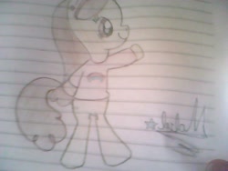 Size: 640x480 | Tagged: safe, artist:arts48, earth pony, pony, g4, bipedal, clothes, colored pencil drawing, ear piercing, earring, female, gravity falls, jewelry, lined paper, mabel pines, mare, piercing, ponified, rainbow, rule 85, scrapbook, smiling, solo, sweater, traditional art