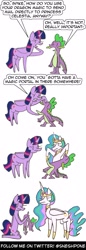 Size: 1000x2900 | Tagged: safe, artist:sneshpone, princess celestia, spike, twilight sparkle, alicorn, dragon, pony, g4, comic, dialogue, mask, masking, ponysuit, simple background, spike suit, twilight sparkle (alicorn), undressing, wat, white background