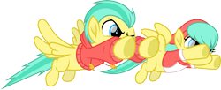 Size: 8290x3380 | Tagged: safe, artist:starryshineviolet, barley barrel, pickle barrel, pegasus, pony, g4, rainbow roadtrip, absurd resolution, barrel twins, beanie hat, brother and sister, clothes, colt, duo, female, filly, flying, foal, hat, hoodie, male, male and female, shirt, siblings, simple background, t-shirt, transparent background, twins, vector