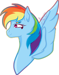 Size: 2416x3070 | Tagged: safe, artist:thecommandermiky, rainbow dash, pegasus, pony, mlp fim's thirteenth anniversary, g4, bust, fanart, female, high res, mare, multicolored hair, rainbow, rainbow hair, simple background, solo, spread wings, transparent background, wings