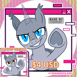 Size: 750x750 | Tagged: safe, artist:syrikatgrubiyana, pony, base, evil smile, female, grin, mare, pay to use, promo, raised hoof, smiling, solo, virus