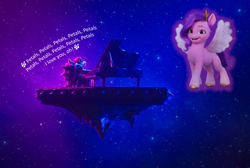 Size: 1336x900 | Tagged: safe, artist:darkmoonanimation, edit, edited screencap, screencap, pipp petals, koopa, pegasus, pony, g5, my little pony: a new generation, bowser, female, jack black, mare, musical instrument, peaches (song), piano, super mario bros., the super mario bros. movie