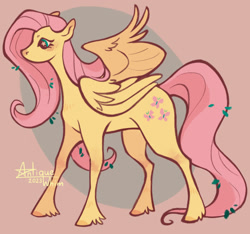 Size: 1349x1264 | Tagged: safe, artist:antiquewhim, fluttershy, pegasus, pony, g4, female, leaves, leaves in hair, mare, signature, slender, solo, thin
