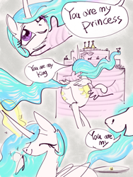 Size: 3000x4000 | Tagged: safe, artist:ja0822ck, princess celestia, alicorn, pony, g4, butt, cake, cakelestia, eating, female, food, implied stuffing, large butt, mare, plot