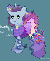 Size: 5500x6715 | Tagged: safe, alternate version, artist:kosmiktym, oc, oc only, oc:bounded-time, fairy, pony, blue background, fairy wings, pointy ponies, simple background, solo, wings