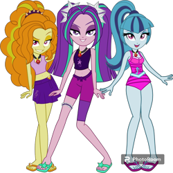 Size: 1600x1600 | Tagged: safe, artist:imperfectxiii, edit, editor:cutler1228, adagio dazzle, aria blaze, sonata dusk, equestria girls, g4, clothes, disguise, disguised siren, female, sandals, simple background, swimsuit, the dazzlings, toes, transparent background, trio, trio female