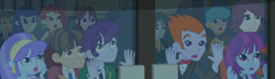 Size: 3702x1066 | Tagged: safe, composite screencap, edit, edited screencap, screencap, human, equestria girls, g4, my little pony equestria girls, background character, background human, scared