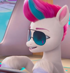 Size: 1273x1340 | Tagged: safe, screencap, zipp storm, pegasus, pony, g5, mane smelody, my little pony: make your mark, my little pony: make your mark chapter 5, spoiler:g5, spoiler:my little pony: make your mark, aviator sunglasses, cropped, female, mare, solo, sunglasses